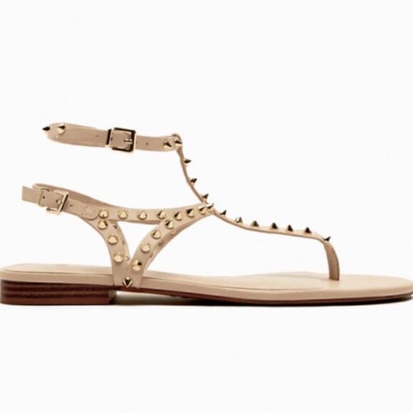 ZARA LEATHER STUDDED FLATS - Picture 7 of 9